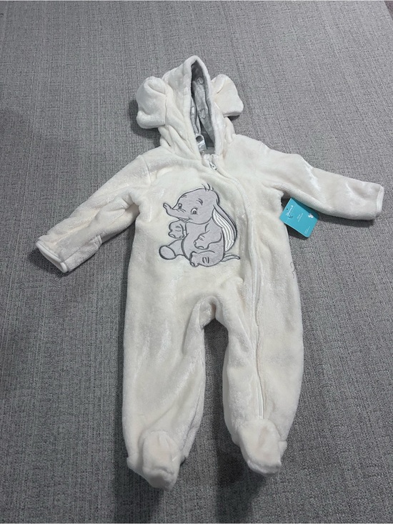 Disney Other - Disney Soft Cream Baby One-Piece Hooded Romper Dumbo Appliqué. Size 6/9M NWT